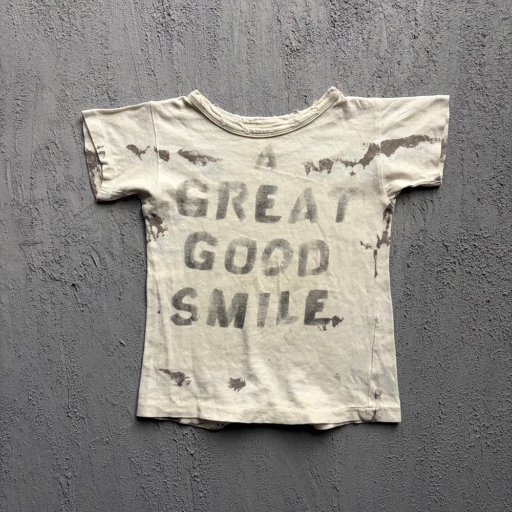Denim Dungaree T Shirt Medium 120CM White Distressed Baby Tee Japan